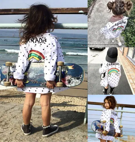 2018 Stylish Rainbow Fall Coat Girl Dot Jacket Toddler Children Baby Kids Long Sleeve Casual Fashion Outwear 2-7T | Детская одежда и