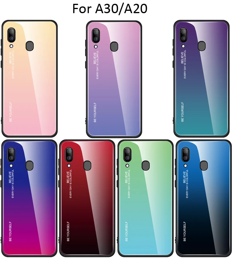 Чехол из углеродного волокна с градиентом и закаленным стеклом для Samsung Galaxy A50 A40