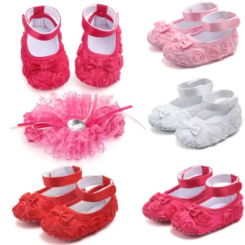 Toddler Girl Crib Shoes Flower Baby Bowknot Soft Sole Prewalker Sneakers 2PCS |