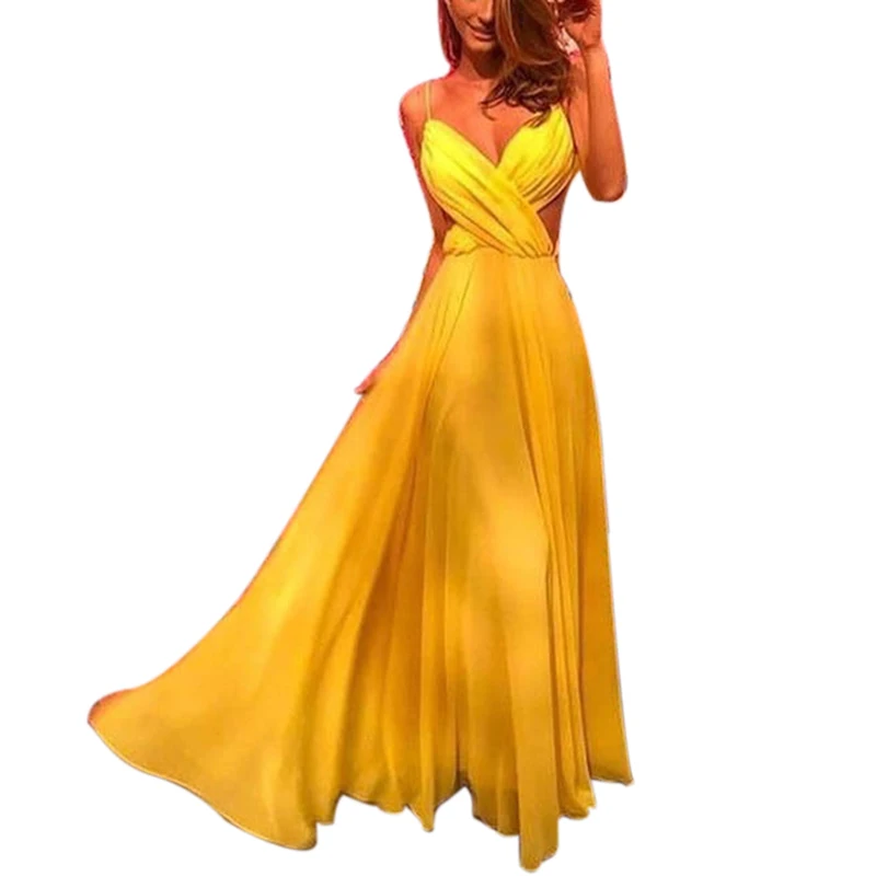 Женское шифоновое платье без рукавов однотонное Повседневное для вечеринки