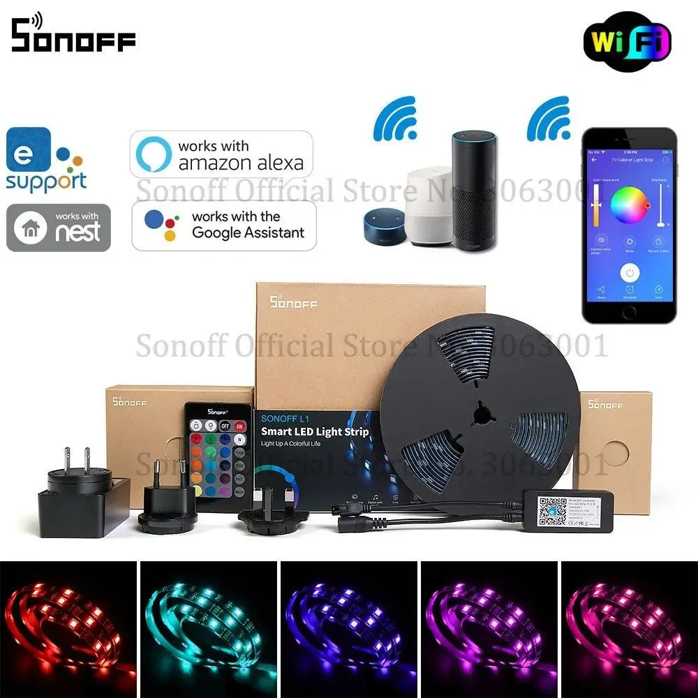 SONOFF L1 Smart LED Light Strip Dimmable Waterproof WiFi Flexible RGB Lights Work with Alexa Google Home Dance Music | Электроника
