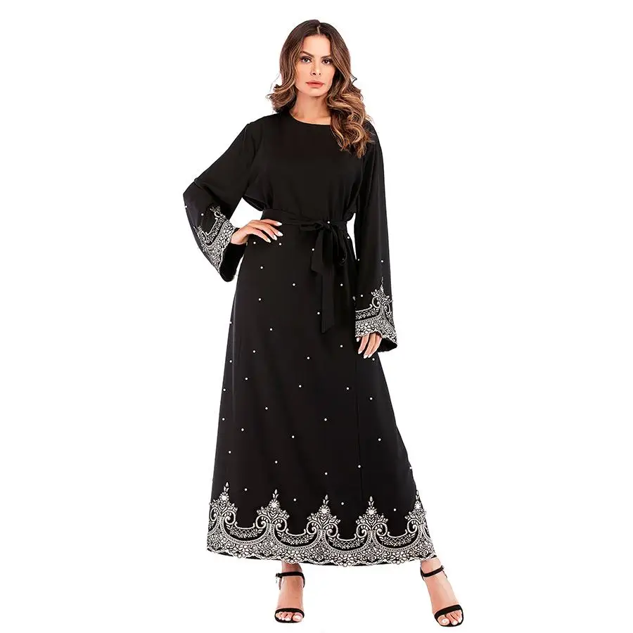 Abaya мусульманское женское платье с вышивкой длинное жемчугом большие размеры для