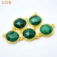 green malachite connector aceted round gem stone charms cute tiny jewelry gold bezel setting findings double bail pendant