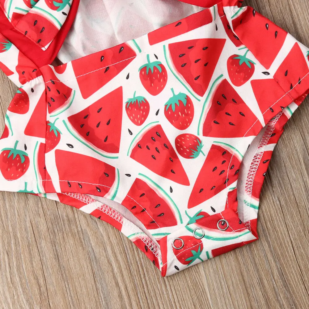 Newborn Baby Girl Cute Watermelon Strawberry Printed Swimwear Sleeveless Strapless Tube Tops Bow Hollow Out Romper0-24M | Мать и ребенок