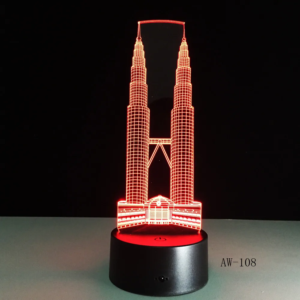 3D LED ночник Petronas Twin Towers настольная лампа настроение 7 цветов Изменение гостиной