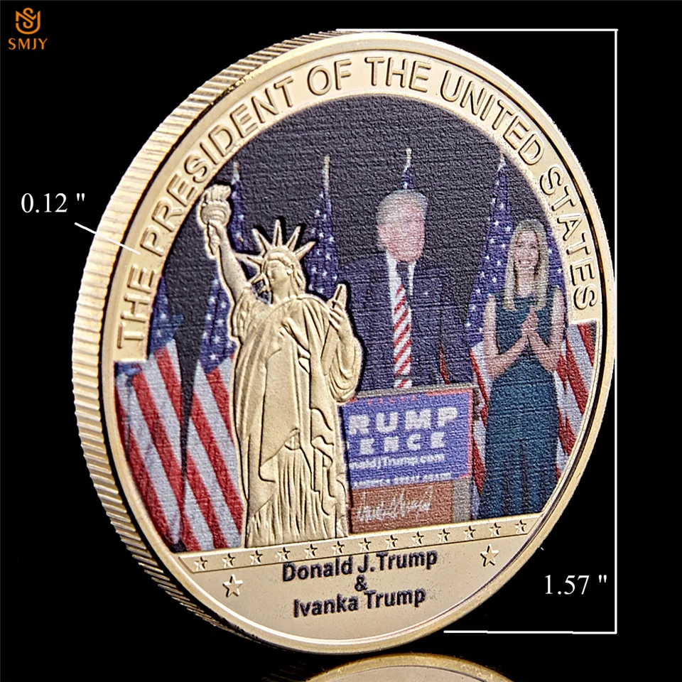 45-й президент США Дональд Трамп и первая леди Позолоченные знаменитые сувенирные