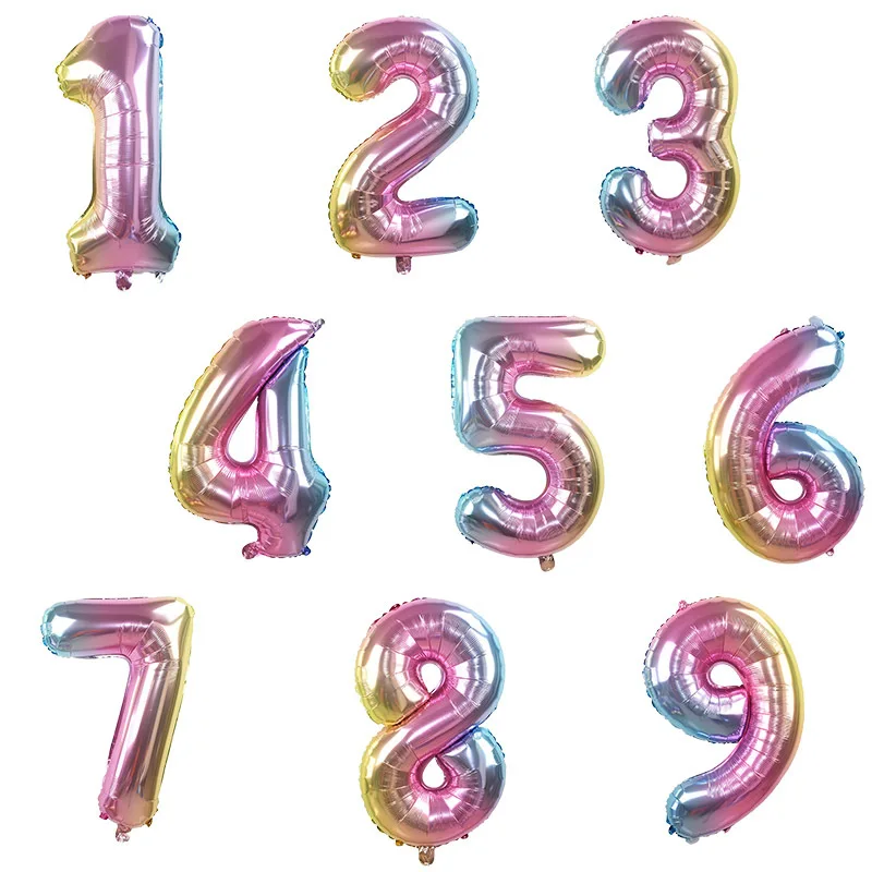 1 шт Радуга Фольга шары Красочные число баллон 18th 20th 30th День рождения украшения