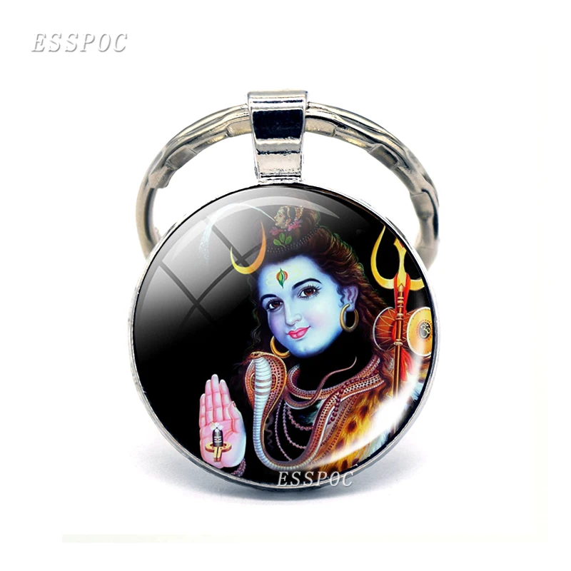 Hinduism Shiva Buddha Ganesha Keychain God Durga Vishnu Lakshmi Amulet Om Yoga стеклянный кабошон для кулона Key Chian