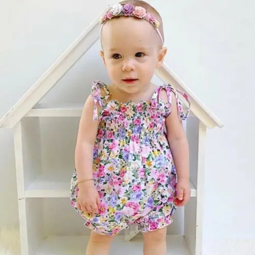 Cute Newborn Floral Romper Lovely Baby Girl Jumpsuit Headwear Outfits Toddler Infant Summer Sunsuit | Детская одежда и обувь