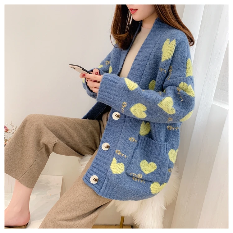 women clothing 2019 sweaters fashion cardigan Cotton Office Lady Pockets Print winter clothes |