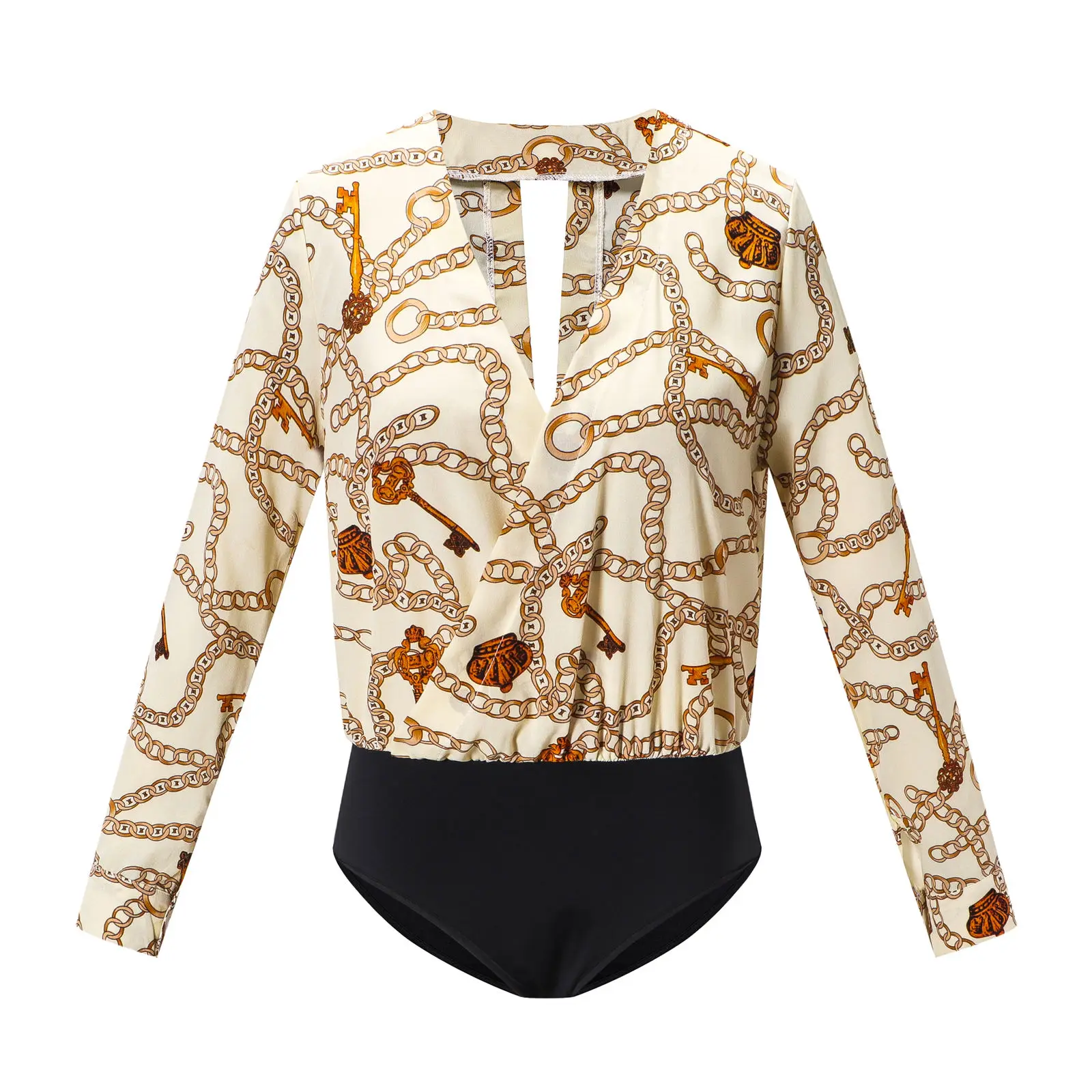 

2019 New Fashion Sexy Womens Deep V-Neck Tops Jumpsuit Long Sleeve Bodysuit Leotard