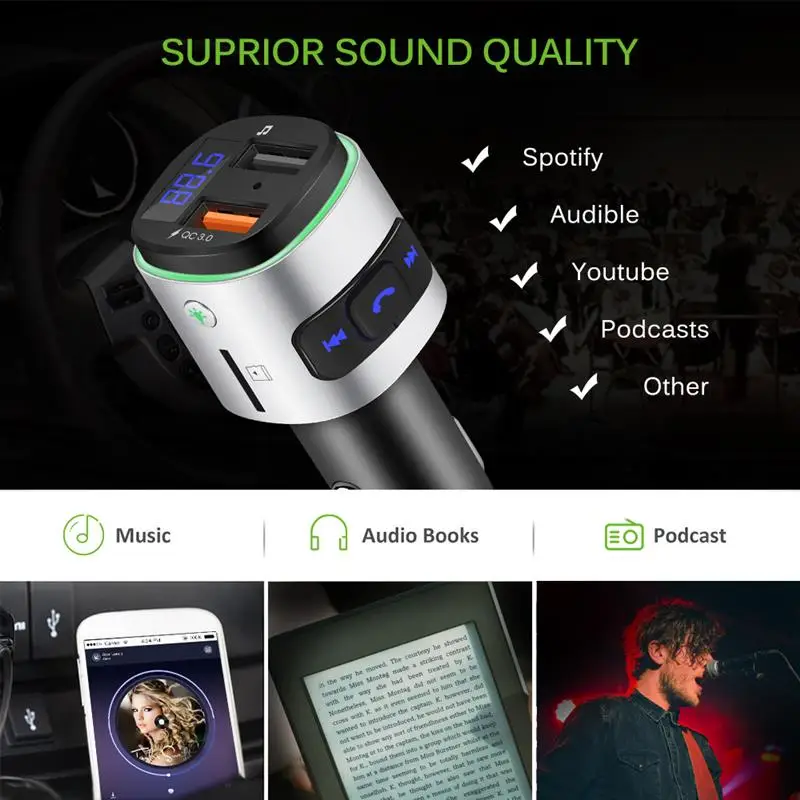 FM передатчик Aux модулятор Bluetooth автомобильный комплект громкой связи 12 24 В