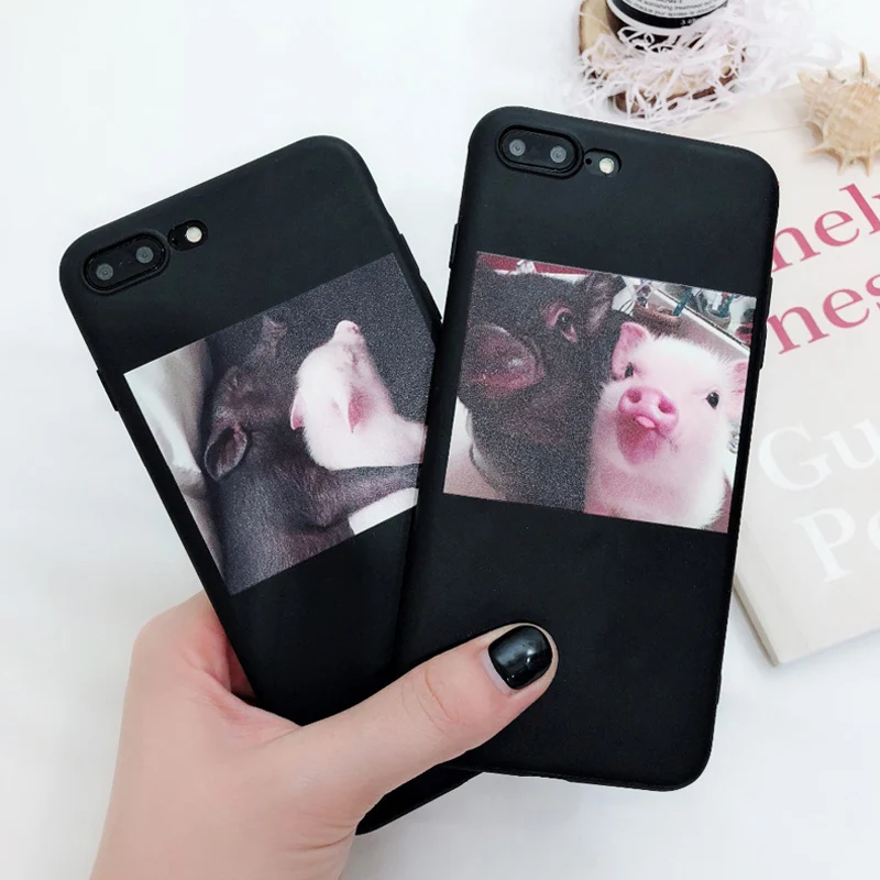 Silicone Cute Pig Case For iPhone 11 12 Mini Pro SE 2020 X XR XS Max 6 6s 7 8 Plus 5s SE Phone Cases Coupls Soft TPU Back Cover images - 6
