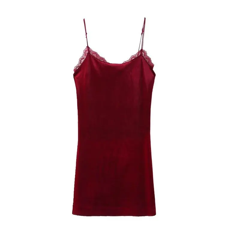New Vintage Summer Dress Sexy Velvet Lace Patchwork V Neck Spaghetti Strap Mini Loose Slip Sleeveless Vestidos p40 | Женская одежда