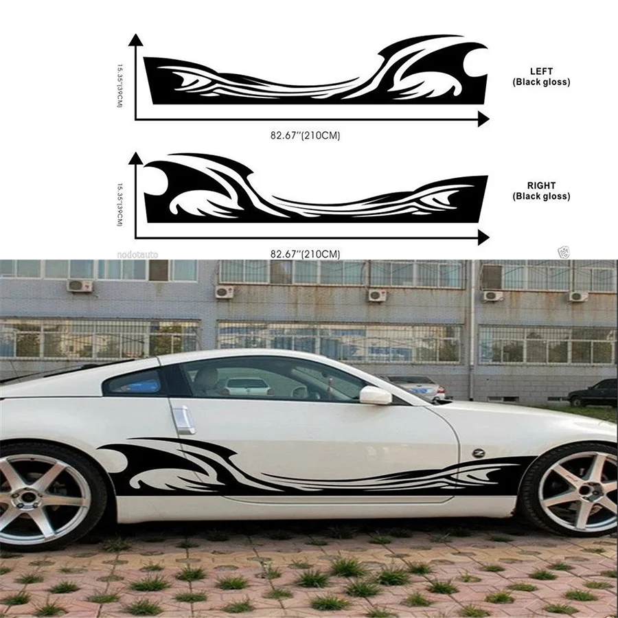 

2 pcs Car Body Vinyl Sticker Black Wave pattern design Car waistline sideways printing for 350Z Truck