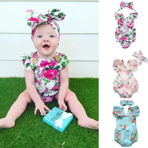 PUDCOCO/комбинезон с цветочным рисунком для маленьких девочек головная повязка
