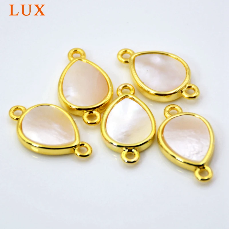 

Natural white shell connector teardrop pear shape Gem stone charms sea shell gold setting jewelry for bracelet making