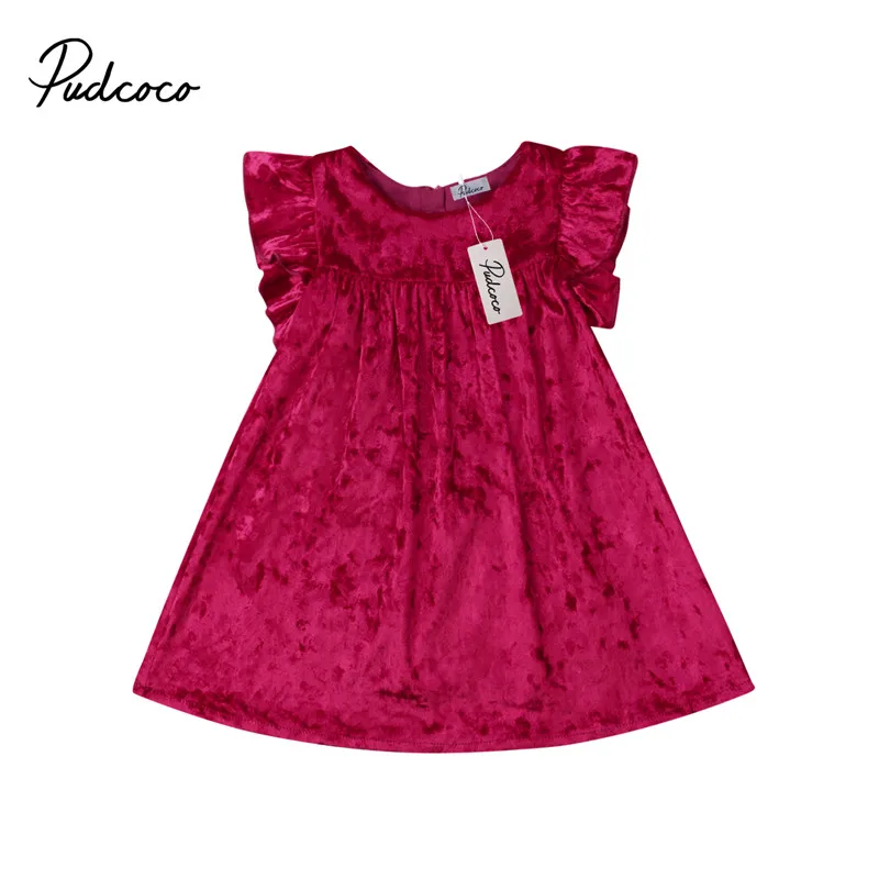 pudcoco Kids Baby Girl Velvet Dresses Photo Prop Flare Sleeve Solid Costume Outfit Dress Sundress for baby 1-6Y | Детская одежда и
