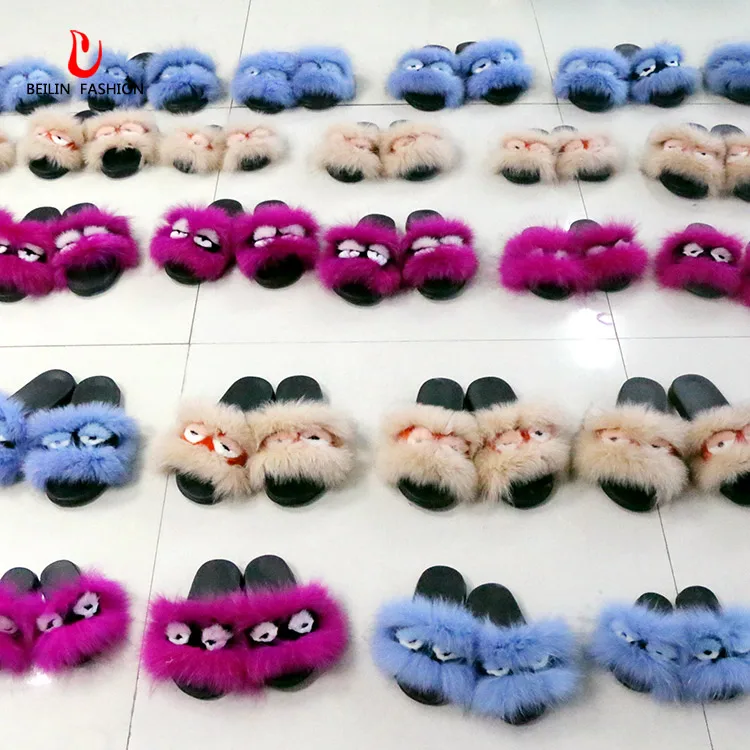 

New Fashion Women Fox Fur Slippers Fluffy Sandals Female Shoes With Real Hairs Home Cute Plush Slides
