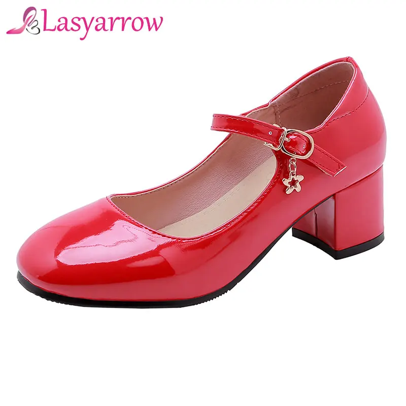 Lasyarrow/женские туфли на блочном высоком каблуке Mary Janes лодочки толстом обувь из