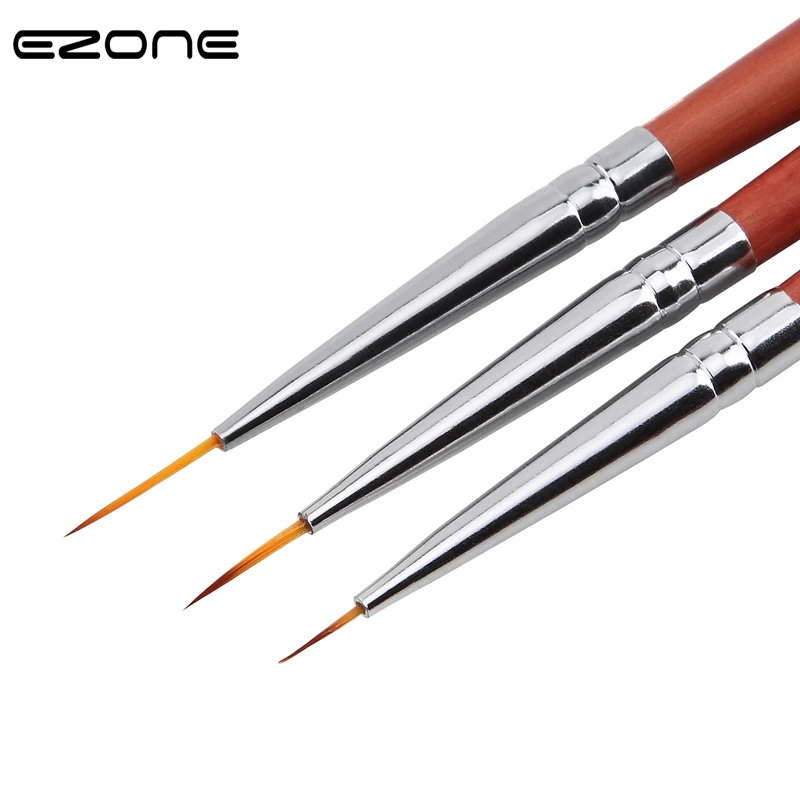 EZONE 3PCS Paint Brush Fine Hook Line Pen Different Size Nail Art Line Drawing Pen Oil Watercolor Painting School Office Supply