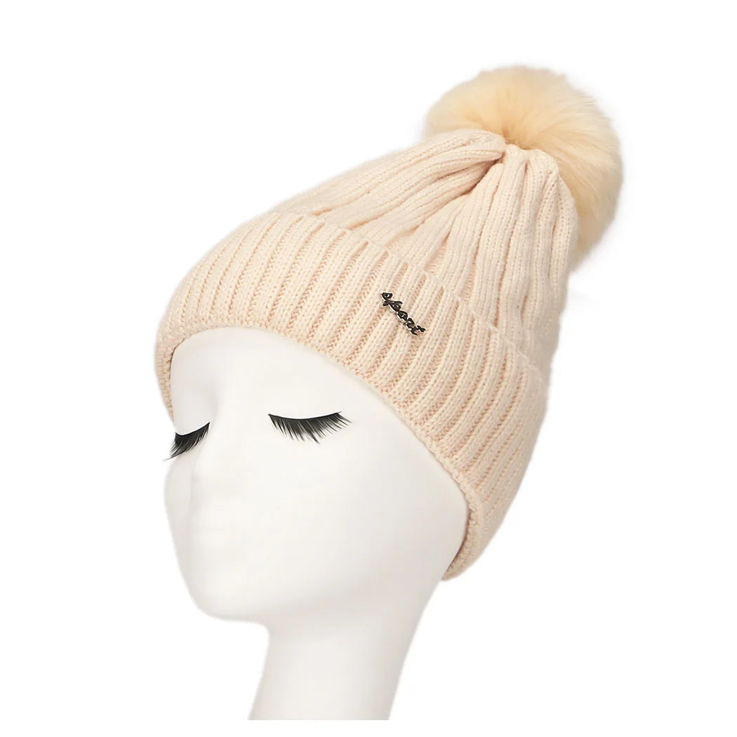 Зимние Pom Hat Для женщин трикотажные шапочки шапки толстые теплые Skullies толстый