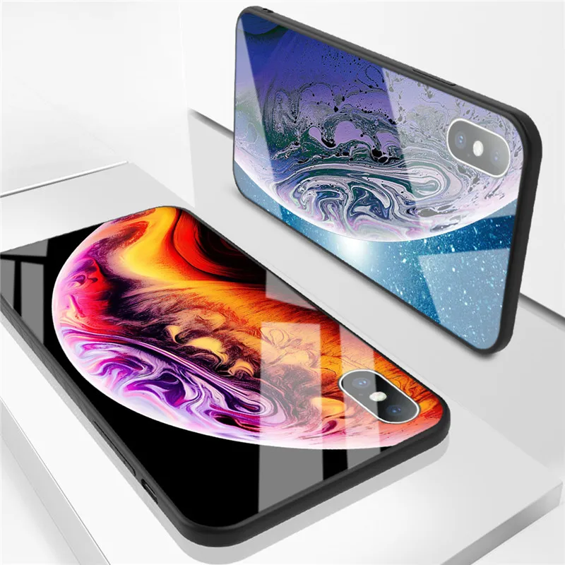 Luxury Planet Surface Tempered Glass Phone Case For iPhone X 7 8 6 6S PLus XR XS Max Protective Back Cover Cases |