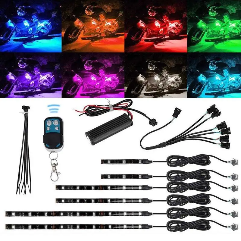 12V мотоцикл RGB Светодиодные полосы света Комплект многоцветный акцент светящиеся