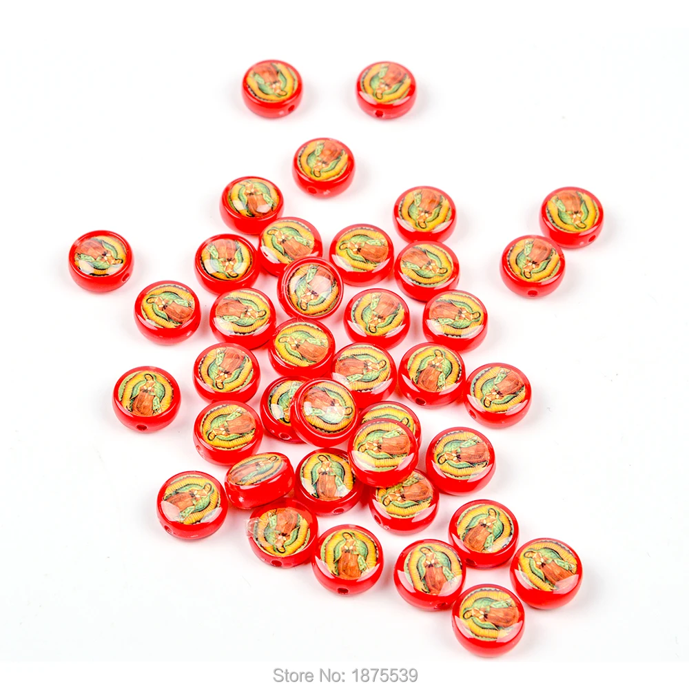 Round Flat Plastic Beads Catholic Saint Figures Red Coffee Colors Size is 12 mm | Украшения и аксессуары