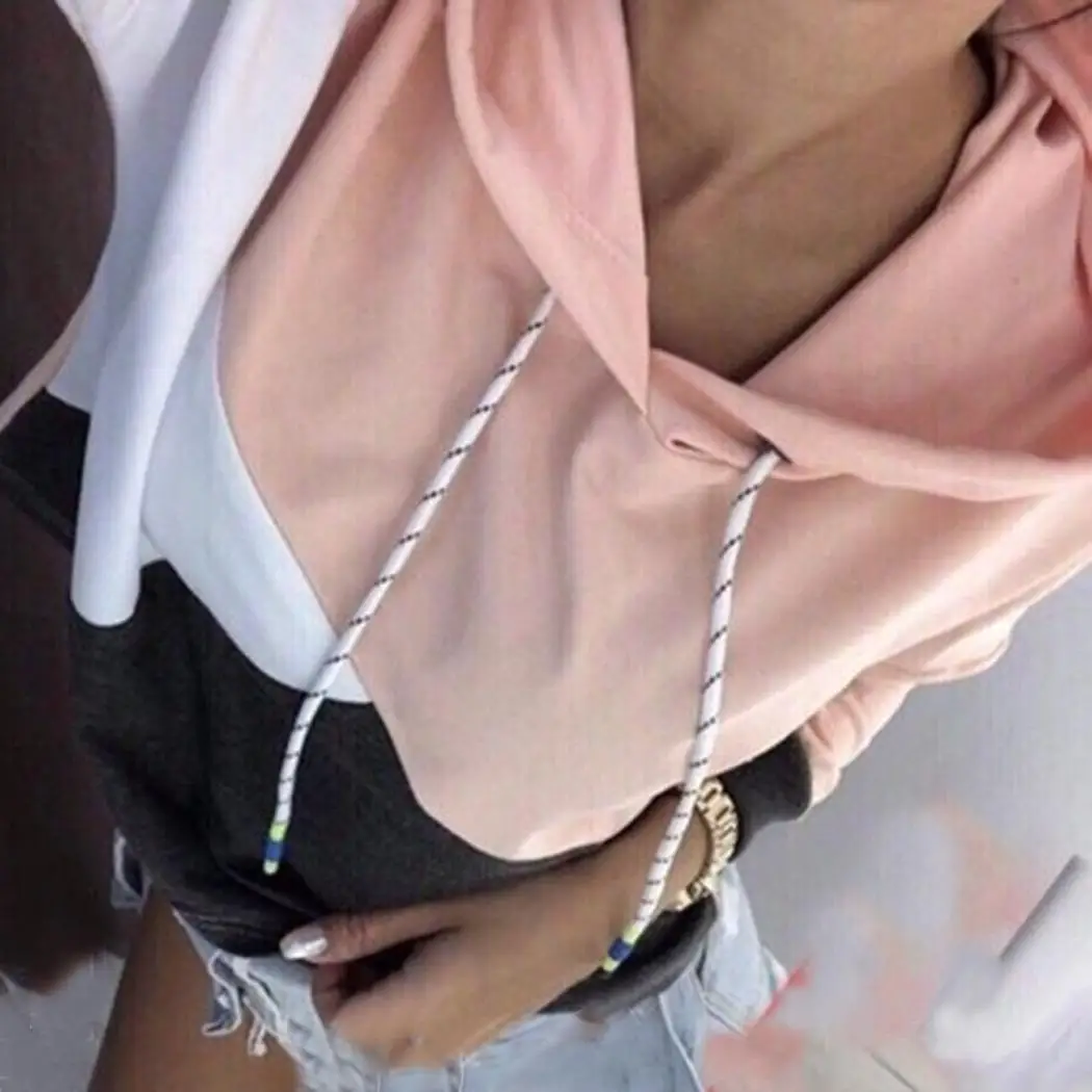 Women Fashion Hooded Long Sleeve Contrast Patchwork Color Winter Casual Regular Fleece Drawstring Hoodies | Женская одежда