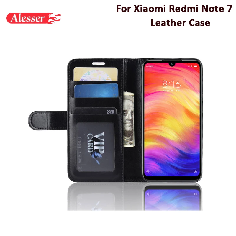 Алессер для Xiaomi Redmi Note 7 кожаный чехол флип с наклейкой защитный телефона 6