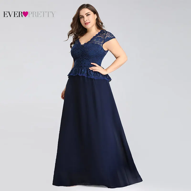 Navy Blue Mother Of The Bride Dresses Plus Size Ever Pretty Elegant A Line V Neck Sleeveless Lace Formal Party Gown Guest Dress | Свадьбы и