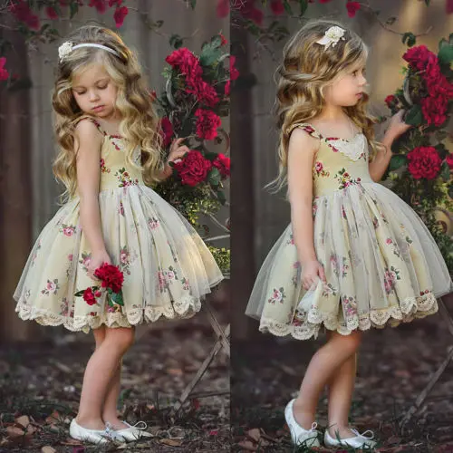 2019 Kids Baby Girls Clothes Princess Wedding Flower Party Formal Dress Sleeveless Lace Tulle Ball Gown Photo Prop Costume 1-6T | Детская