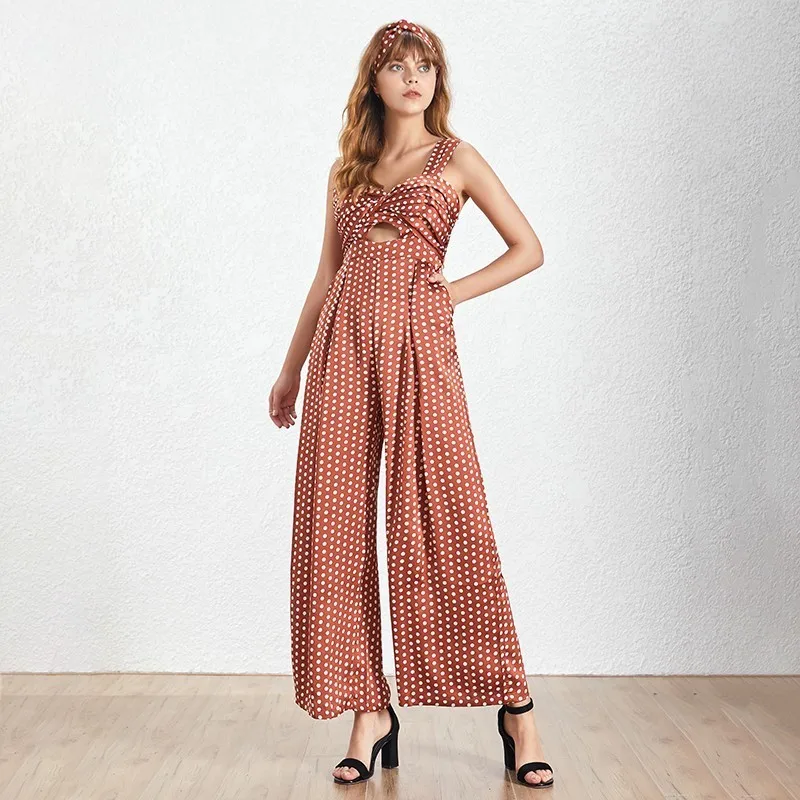 TWOTWINSTYLE летний сексуальный женский комбинезон в горошек без рукавов высокая