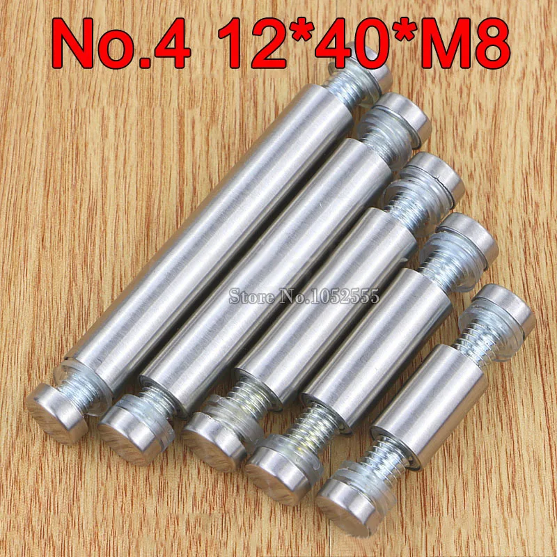 

200PCS 12mm*40mm*M8 Stainless Steel Double Head Hollow Standoffs Pins Screws Acrylic Glass Advertisement Fixing Nails