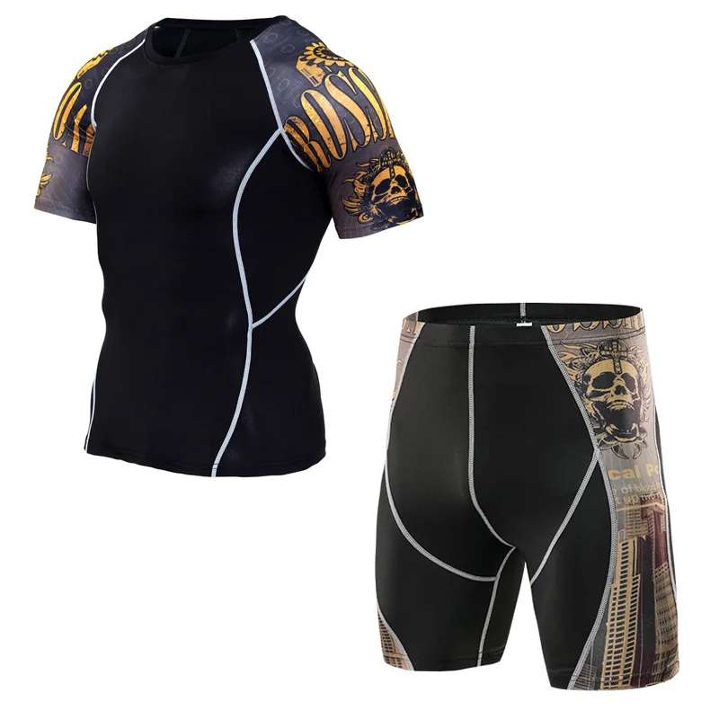 Mens shorts T-shirt sweatshirt suits MMA combat  compressions tights 2pc set Cycling tracksuit jogger set men S-4XL Gym training