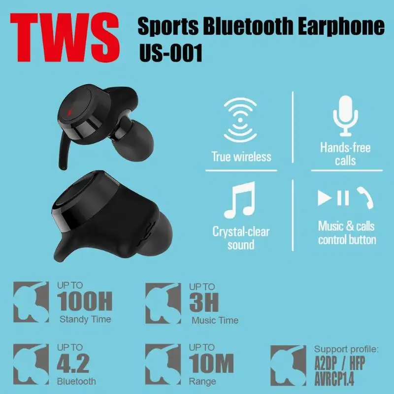 US001 Mini TWS беспроводной Bluetooth 4 2 наушники капельки со стерео гарнитурой с