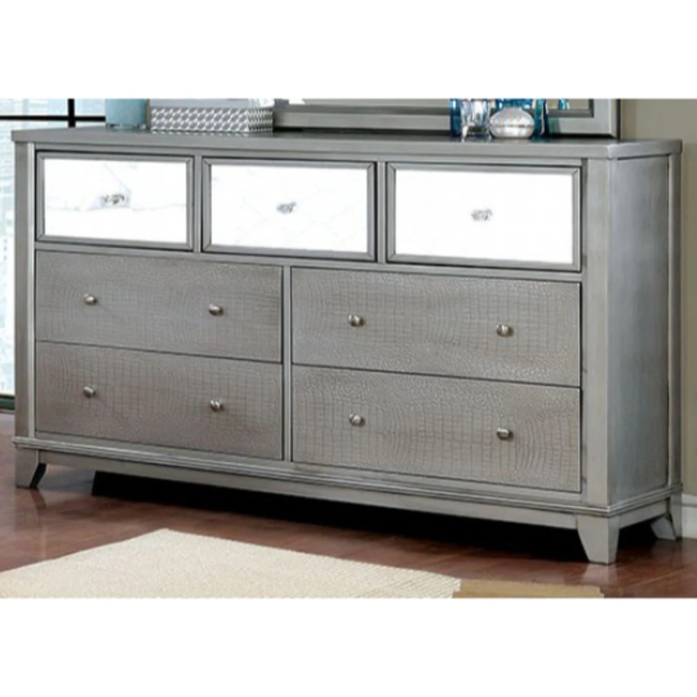 Ослепительный деревянный текстурированный комод в современном стиле серебро