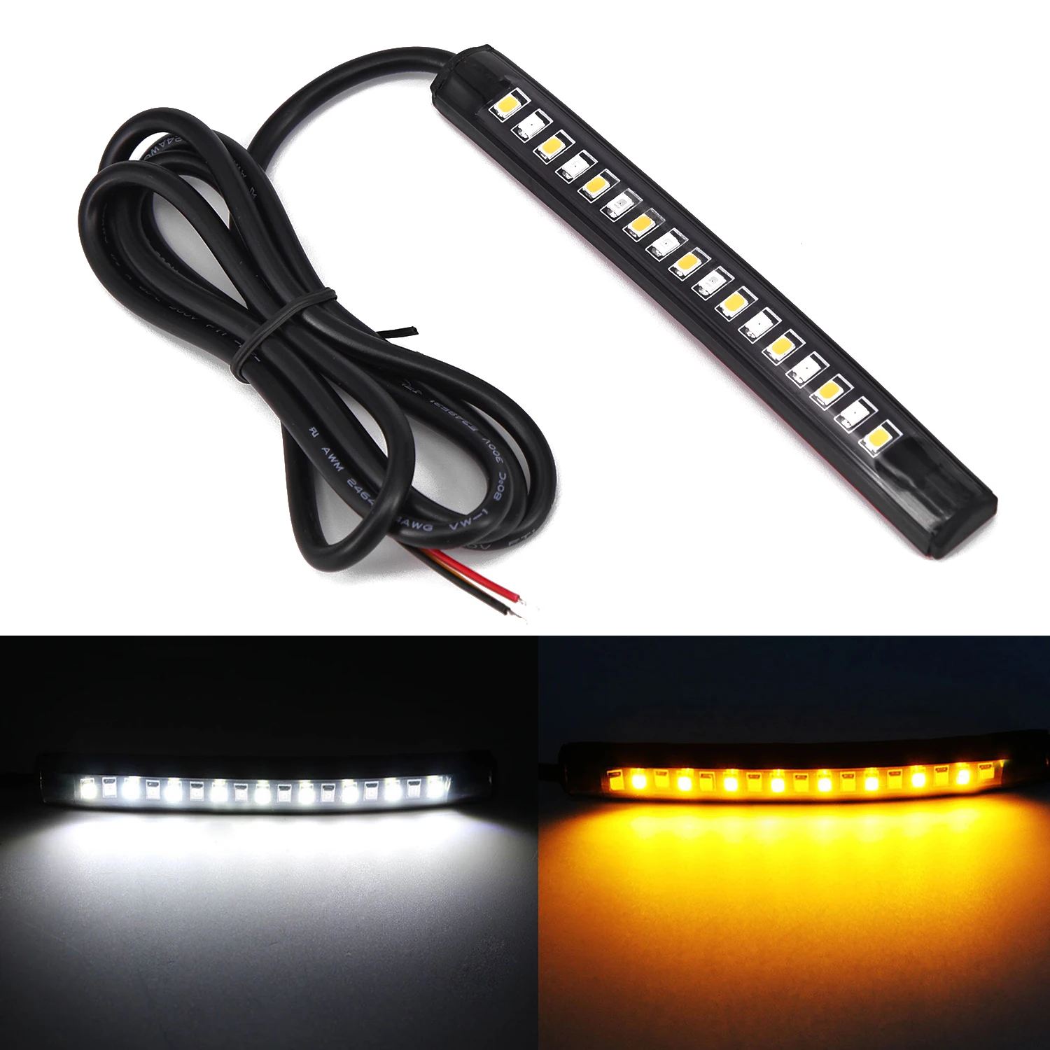 Пара 17LED гибкий полосатый свет для бара Белый Янтарный указатель поворота