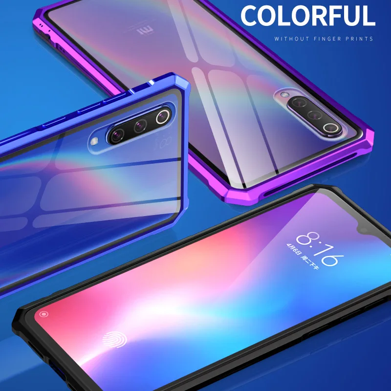 Xiaomi Mi 9 M9 Bumper Mi9 Explorer Cases Glitter Aluminum Metal Frame with Clear Tempered Glass Back Cover for |
