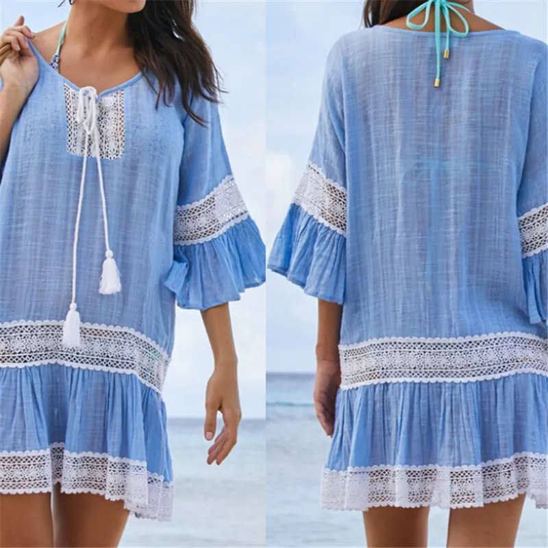 Женское кружевное лоскутное пляжное платье 2020 горячая Распродажа купальный