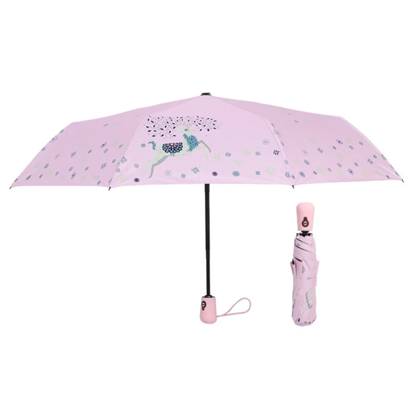 Cartoon Animation Fully Automatic Parasol Fold Small Mini Umbrella Rain And Men |