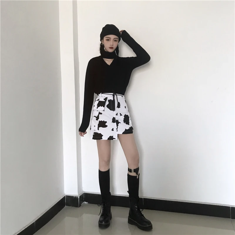 Lychee/Для девочек Harajuku с кармашком из коровьей кожи необычная высокой эластичной