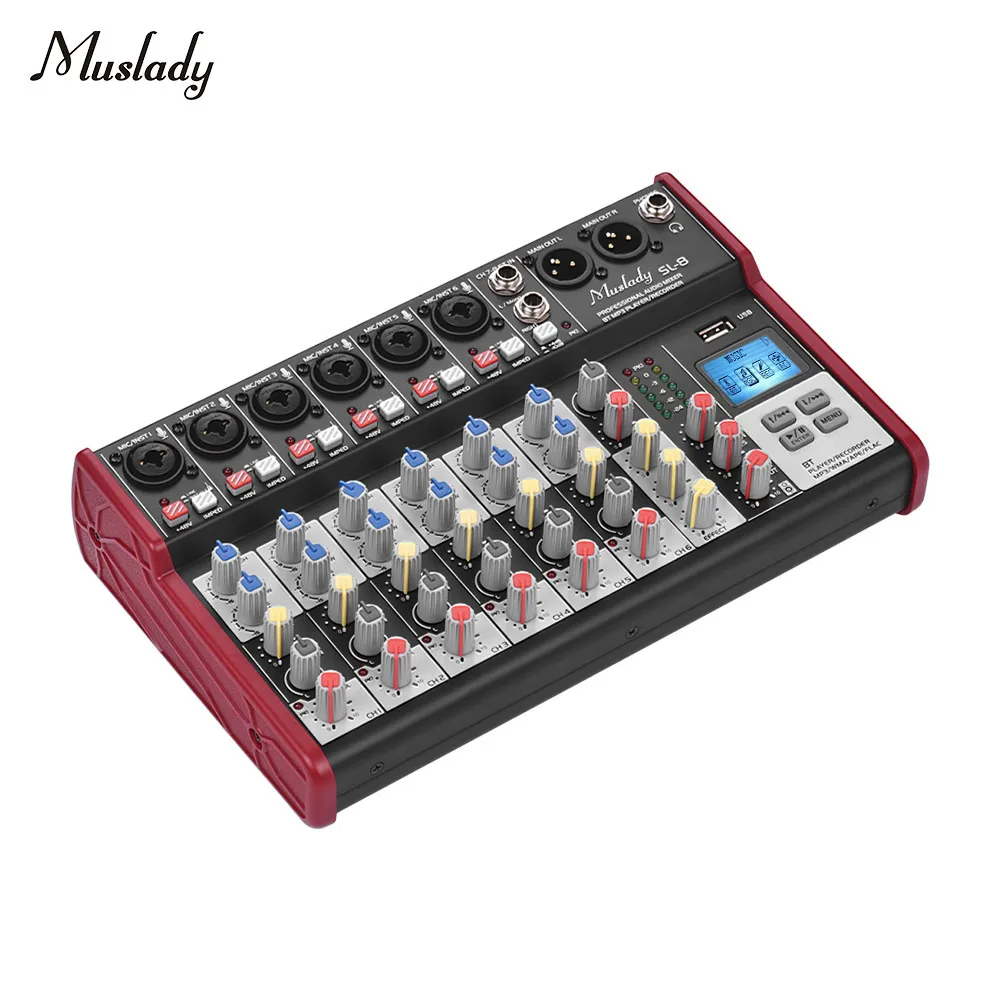 

Muslady SL-8 8-канальный смешивания консольный микшер 2-полосным эквалайзером встроенный 48В Мощность поддерживает подключения BT USB MP3 плеер для ди...