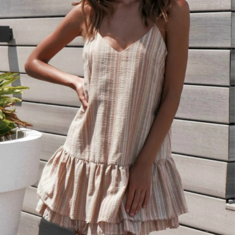 Женские сексуальные богемные без рукавов полосатые вечерние boho Летнее женское