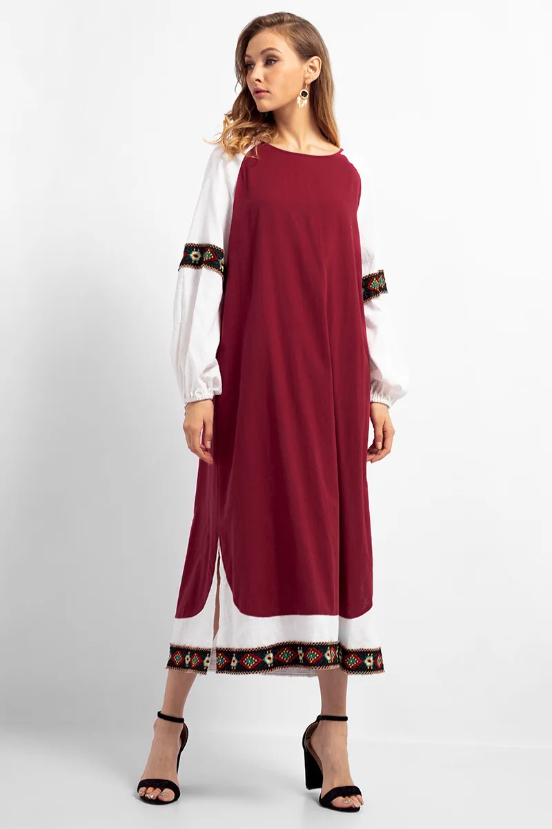 S-xl Женская abaya Embroidey лоскутное платье с длинным рукавом Макси Robo Дубай