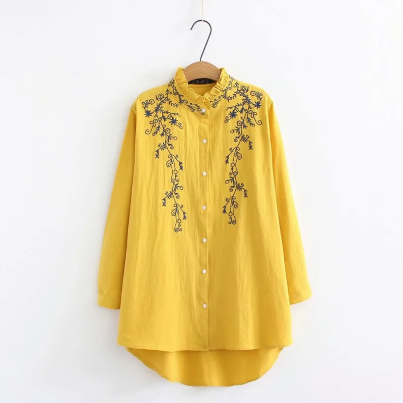 [DEAT] 2020 spring New Arrival Fashion Ruffled Embroidery Casual Irregular Hem Single Breasted Women Shirt Lady Blouse KB702 | Женская
