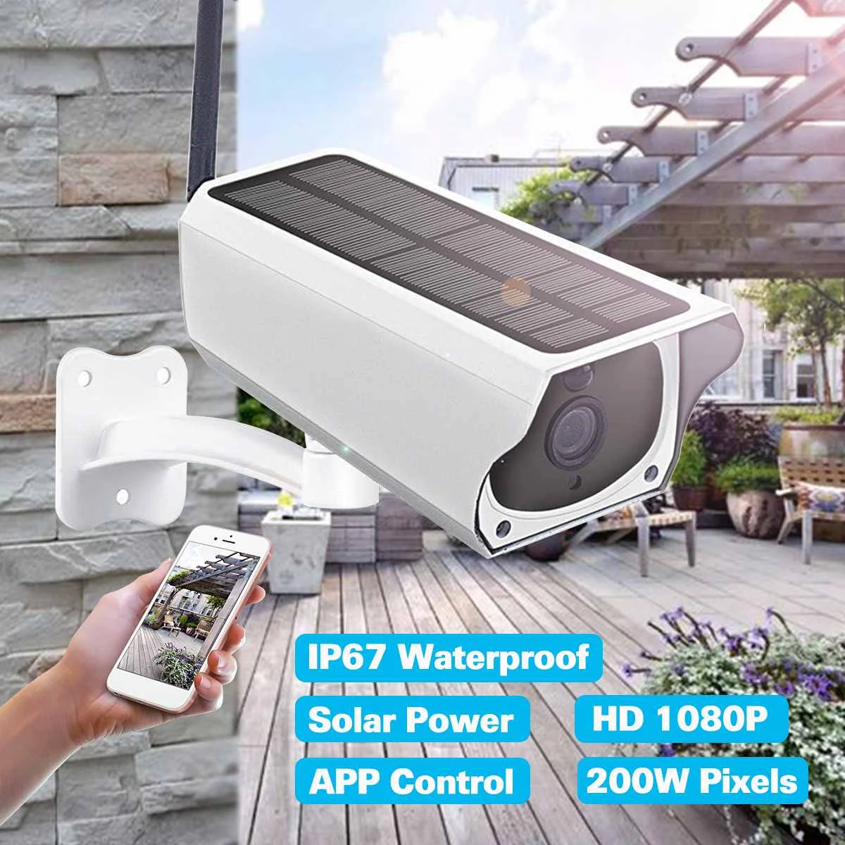 Беспроводная камера видеонаблюдения 1080P HD Wi Fi водонепроницаемая с солнечной