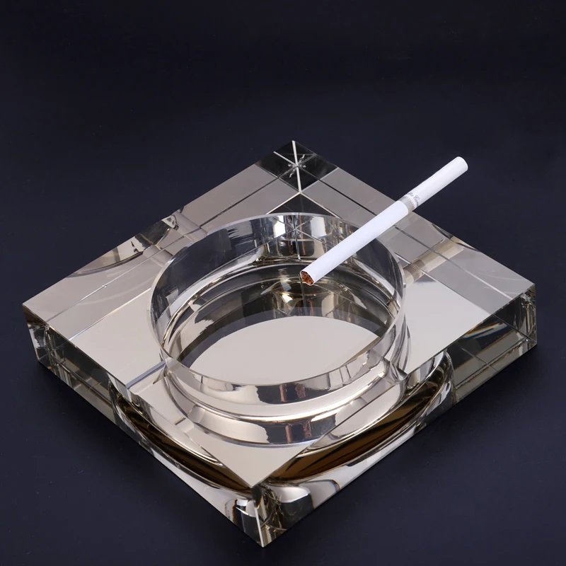Promotion! Modern White crystal Home/Office Art Deco Portable Square Crystal Ashtray Golden Model 10 cm | Дом и сад