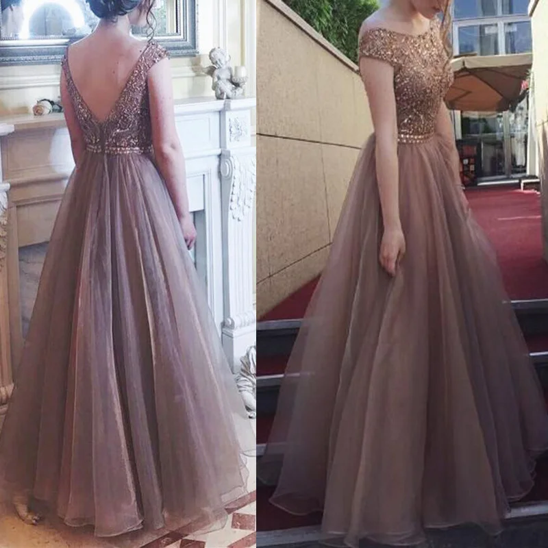 Женское платье с открытой спиной коротким рукавом Формальное вечернее бальное